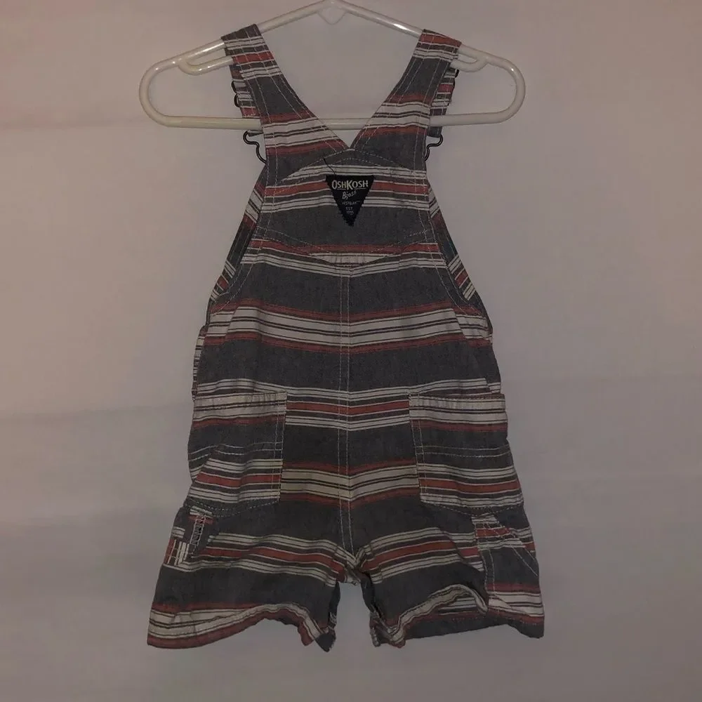 Oshkosh B'Gosh Red & Grey Striped Overalls